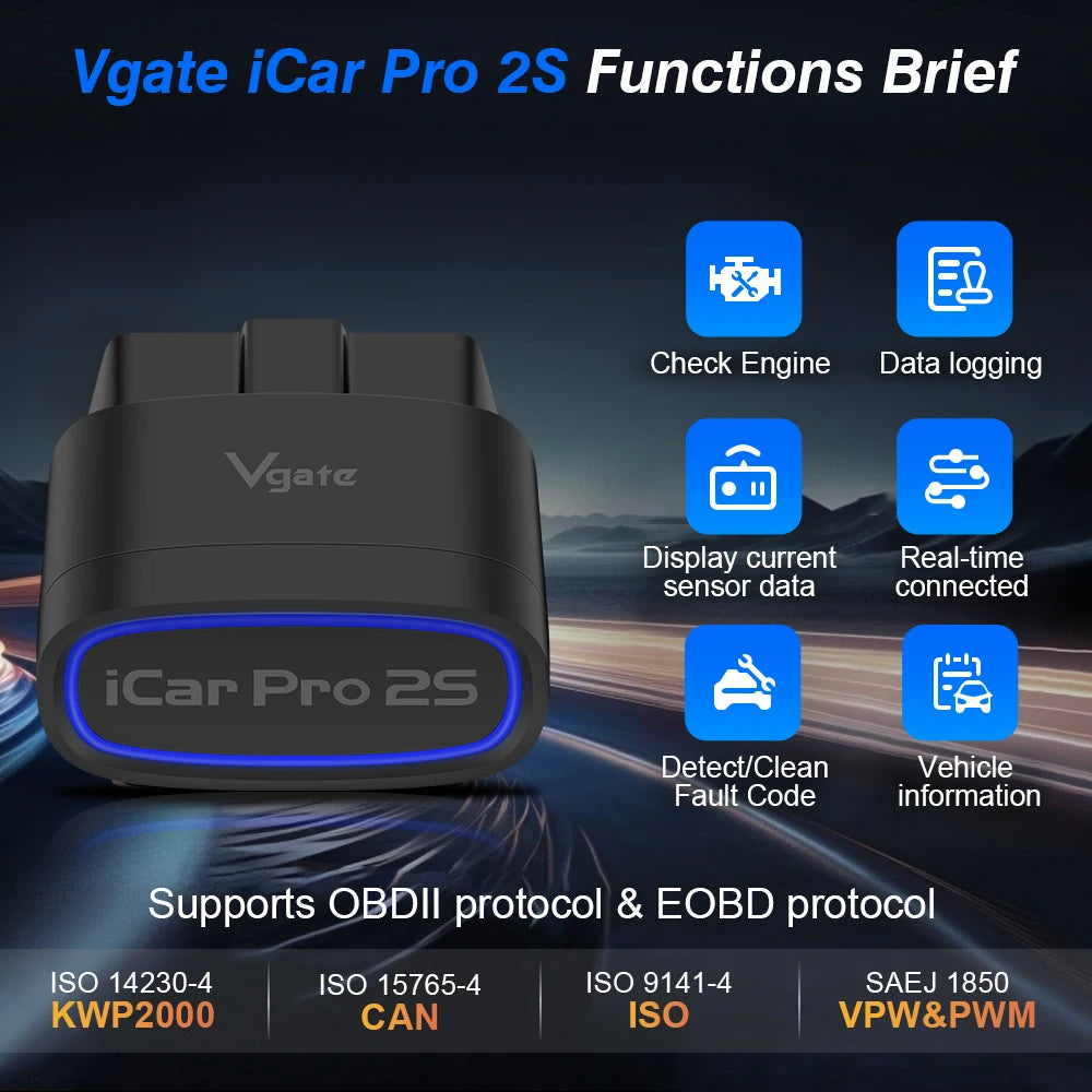 New Vgate iCar Pro 2S ELM327 Bluetooth 5.2 for Android/IOS/PC OBD2 Car Diagnostic Tool elm 327 Upgraded OBD 2 V2.3 Auto Scanner