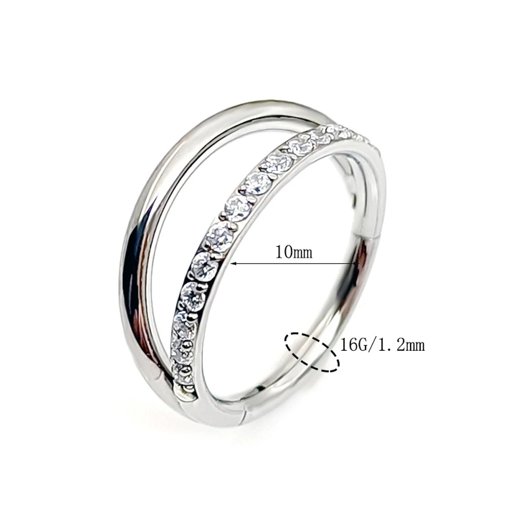 G23 Titanium 16G CZ Hinged Segment Clicker Hoop Piercing
