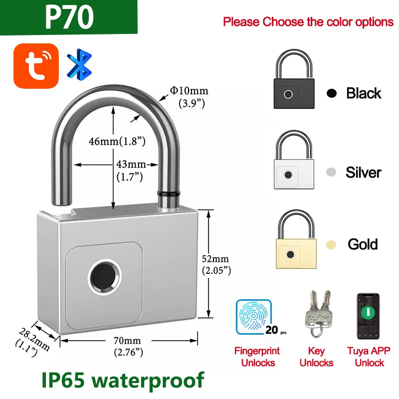 RAYKUBE Tuya Smart Padlock Fingerprint Waterproof USB Charging Quick Identification Unlock Sensor High Quality P70/P55/PQ1