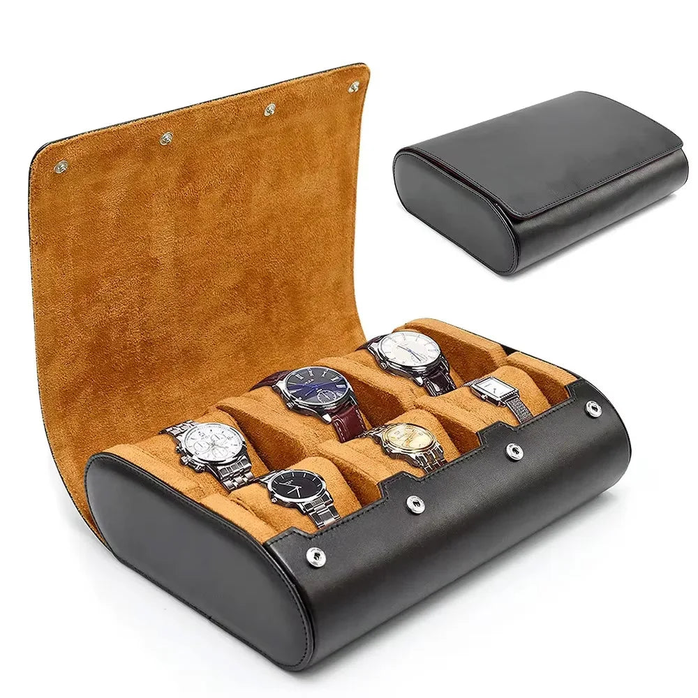Premium 6-Slot Leather Watch Travel Case Roll Organiser