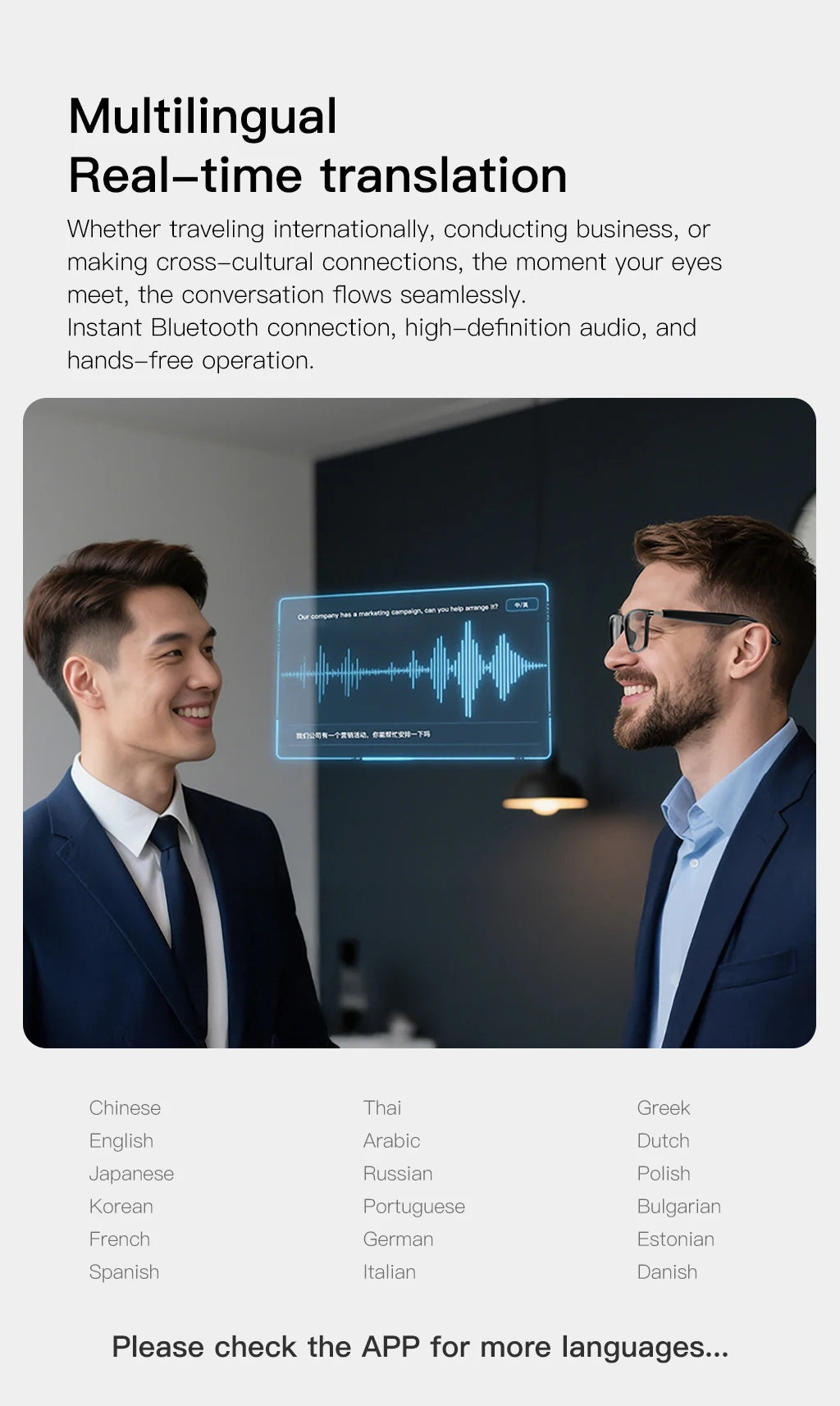 Smart Glasses with AI Translator Bluetooth Glasses Hands-Free Music & Calls Outdoor Sports Headphones for Men and Women
