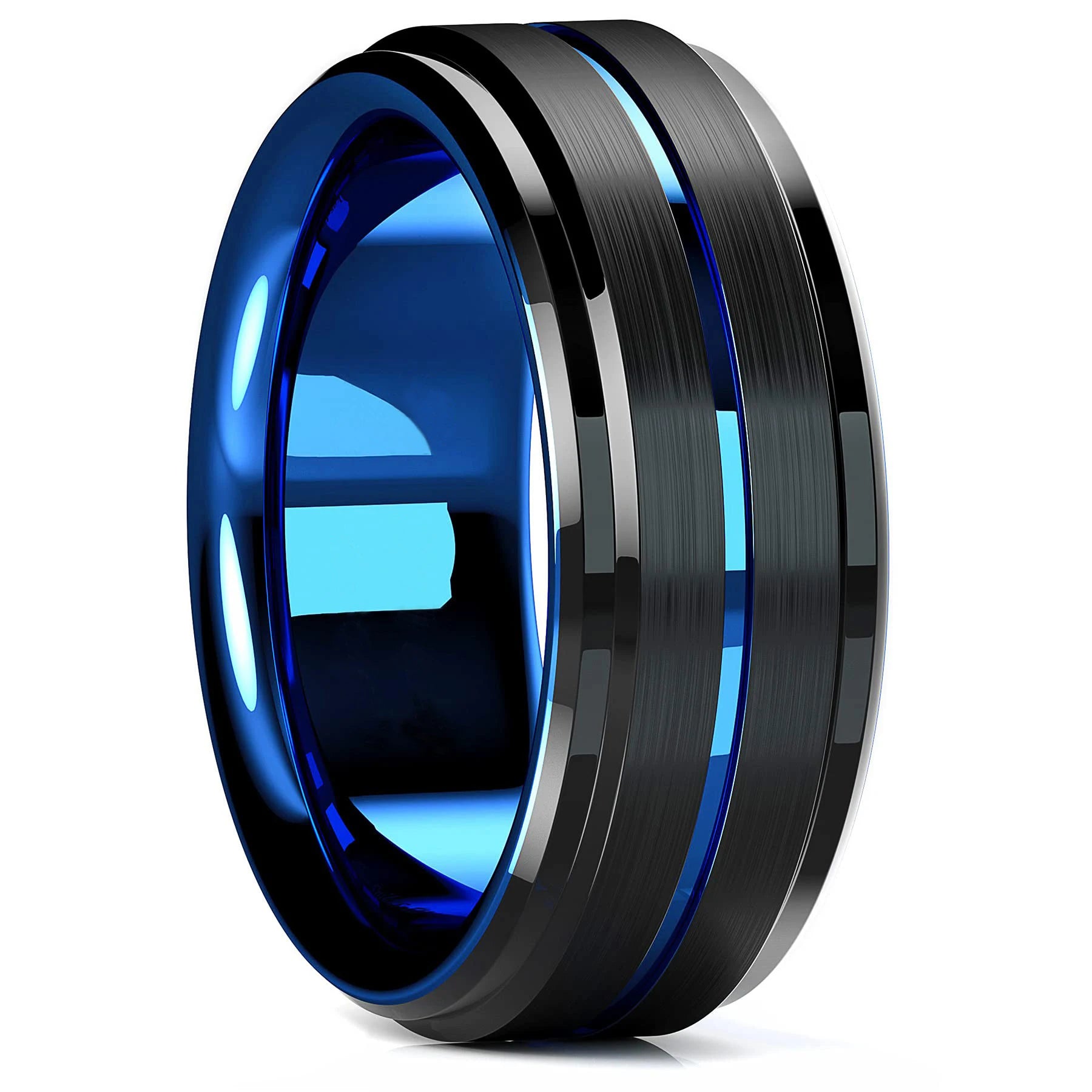 8mm Brushed Stainless Steel Step Edge Ring Multi-Color Collection