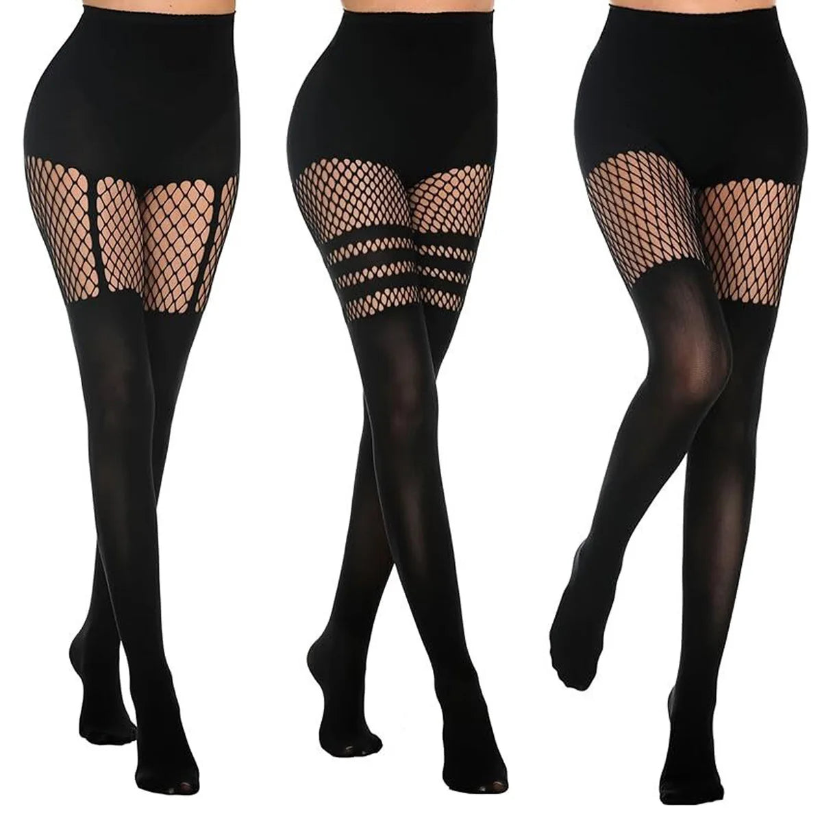 Black Hollow-Out Fishnet Pantyhose Suspender Splice Lingerie Tights