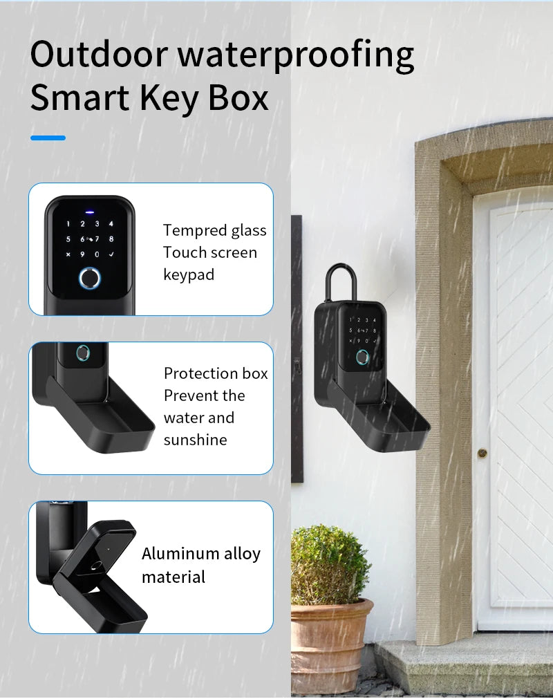 Waterproof Key Safe Box Smart Fingerprint Storage Secret Key Safety Box Tuya or TTlock App Bluetooth to WiFi Hub Unlock Padlock