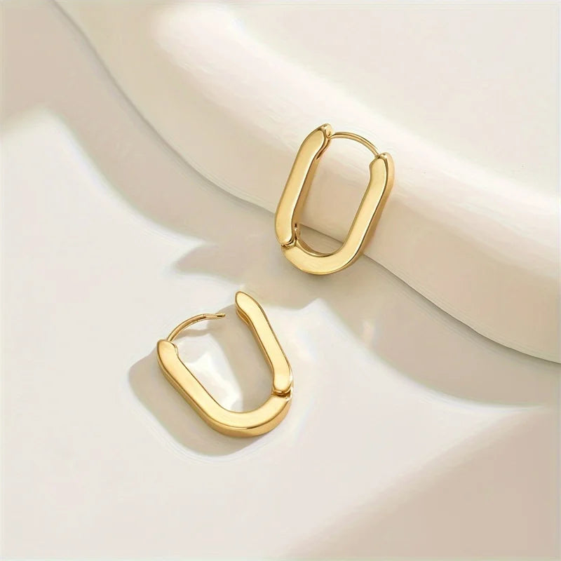 Unisex Gold Stainless Steel Square Hoop Earrings Minimalist Punk Jewelry