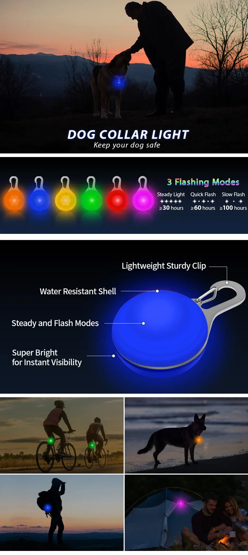 Rechargeable LED Pet Collar / Sports Pendant for Night Safety Visibility