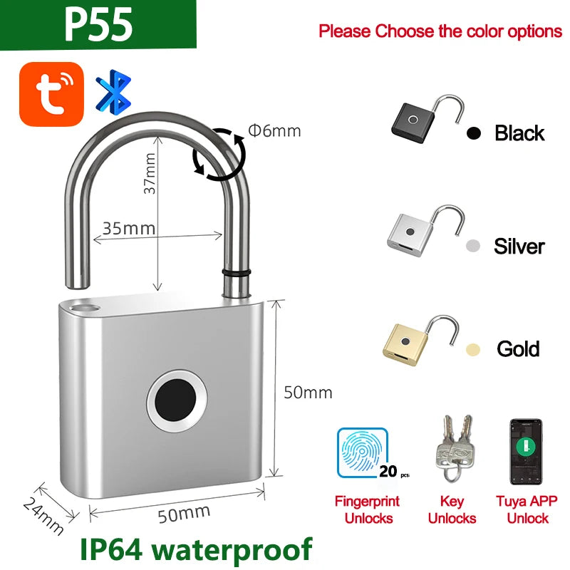 RAYKUBE Tuya Smart Padlock Fingerprint Waterproof USB Charging Quick Identification Unlock Sensor High Quality P70/P55/PQ1