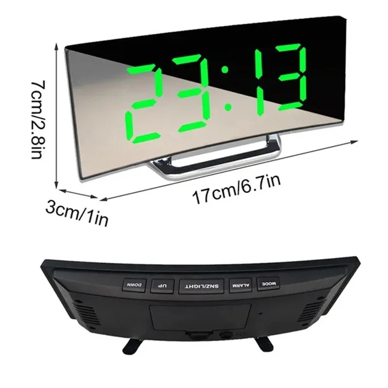 Led Alarm Clock Mirror Curved Screen Digital Alarm Clock With Sleep Temperature For Students Bedroom Living Room Office School