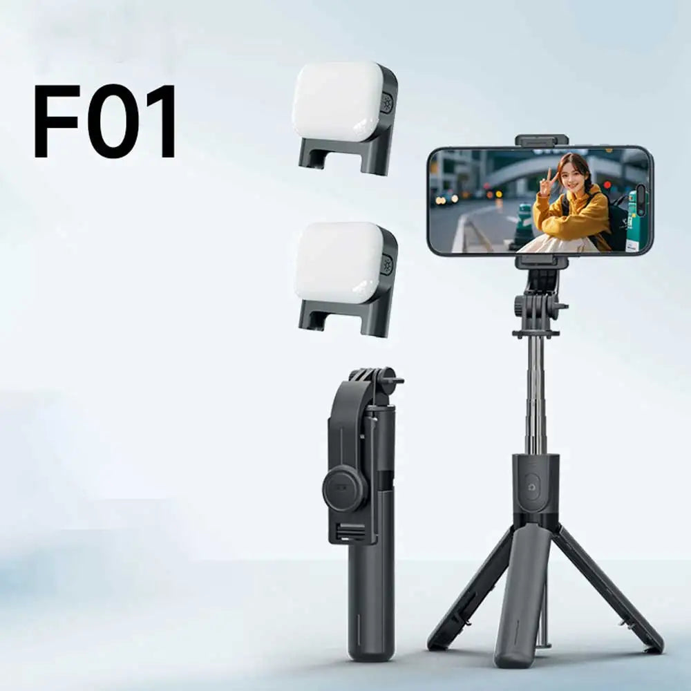 Foldable Selfie Stick Doule LED Fill Light with Wireless Bluetooth Remote Desktop Tripod Stand For iOS Android Smartphone Holder