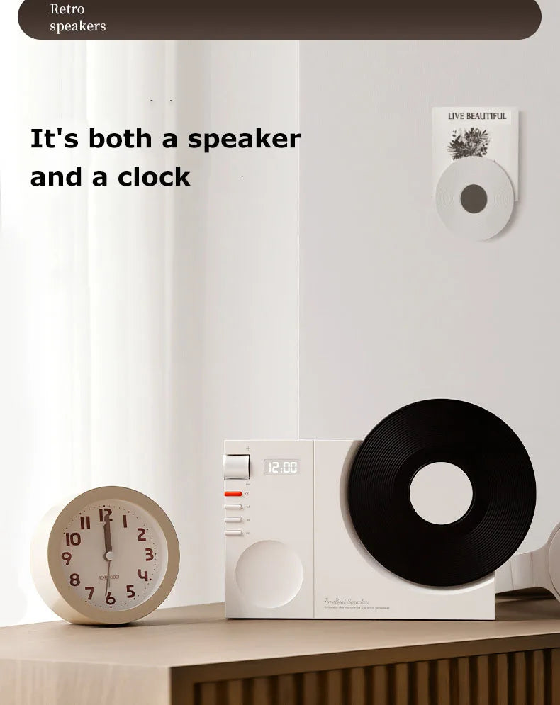 Mini Retro Bluetooth 5.3 Speaker with AUX Playback Wireless Hifi Retro Film Sound Music Box with Clock Display Support TF Card