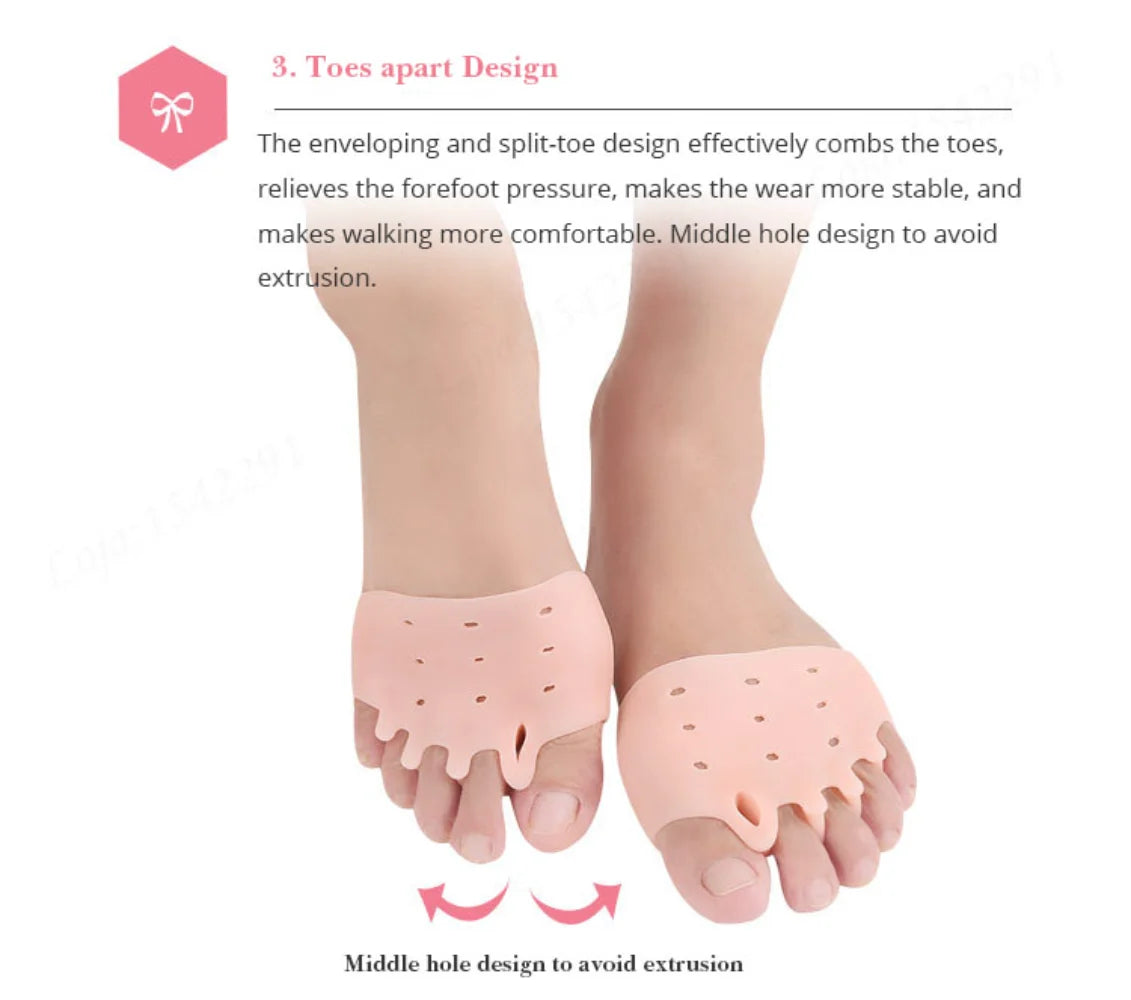 2pcs Silicone Toe Separator Hallux Valgus Corrector Bunion Orthotics Protector Pain Relief Forefoot Pad Socks Foot Care Pedicure
