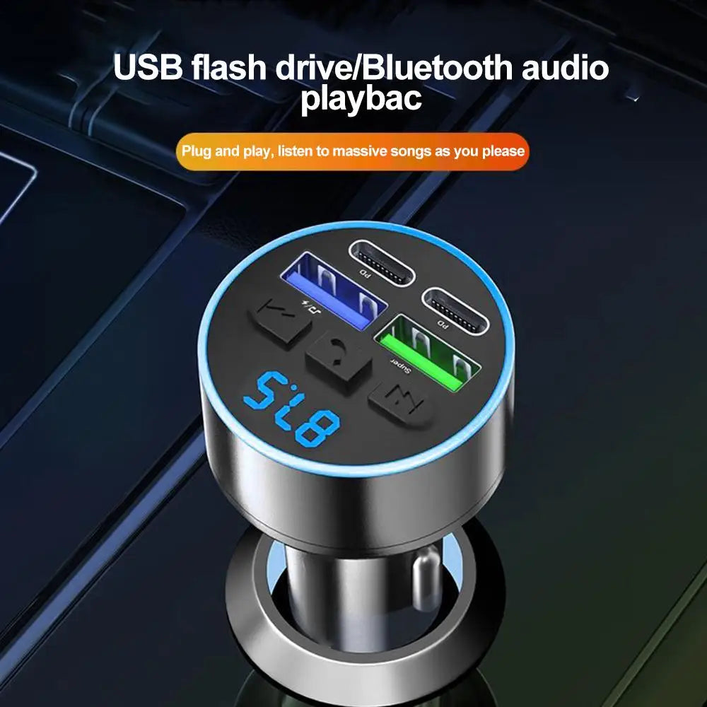 Car Cigarette Lighter Bluetooth 5.0 Car FM Transmitter PD Type-C Dual USB Ambient Player Car MP3 Charger Smartphone Charge
