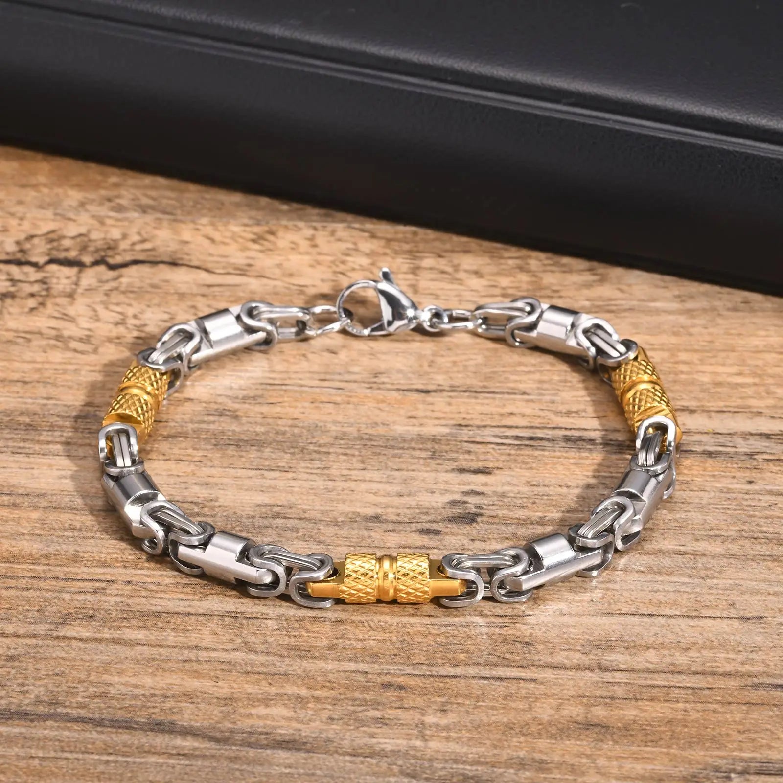 Pulseiras Bizantinas Punk para Homens e Rapazes, Pulseira de Elos de Aço Inoxidável Feita à Mão, Presentes de Joalharia Casuais Elegantes