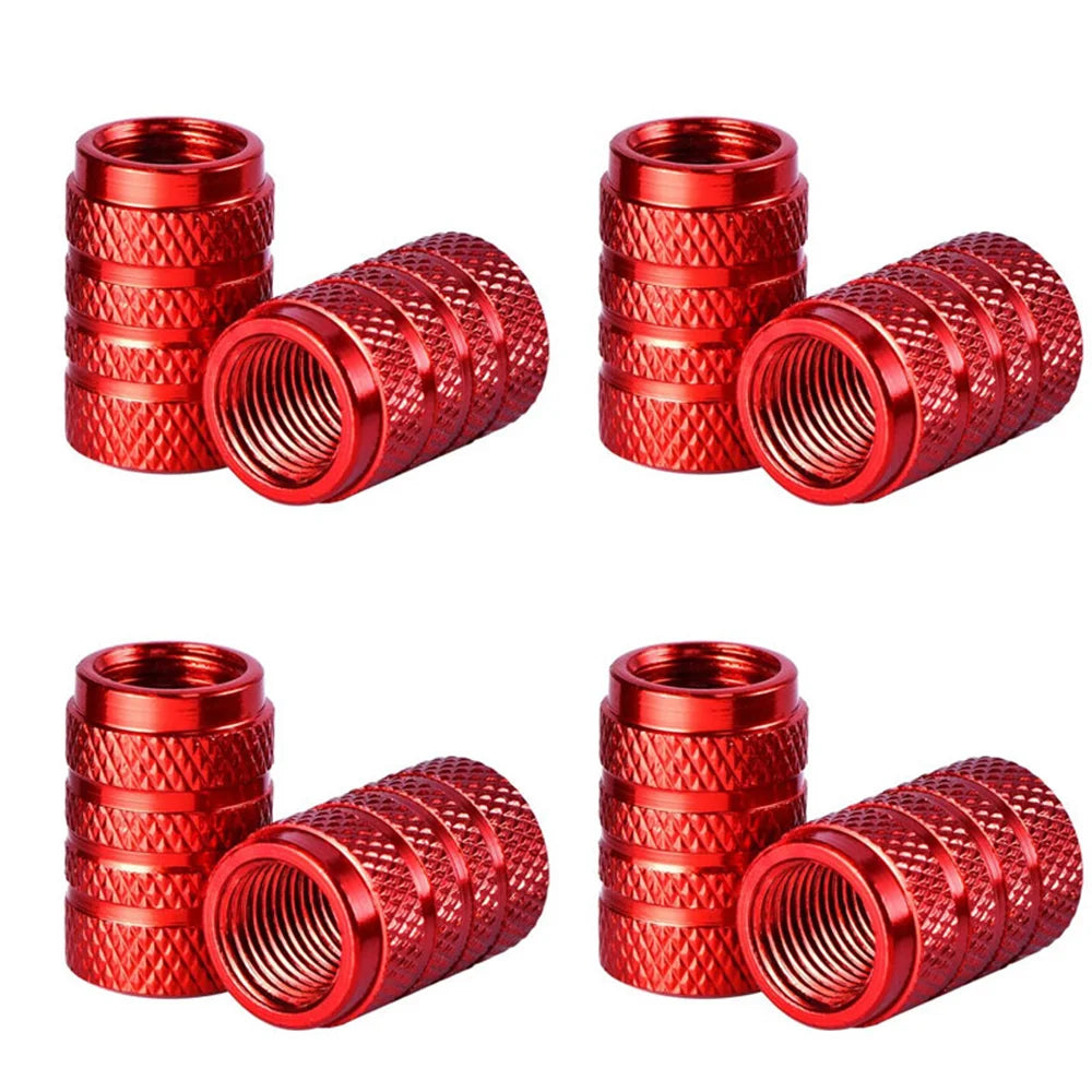 4pcs Knurling Style Tire Valve Caps Aluminum Silver Car Bike Wheel Stem Air Valve Caps Tire Pressure Cap Accessory