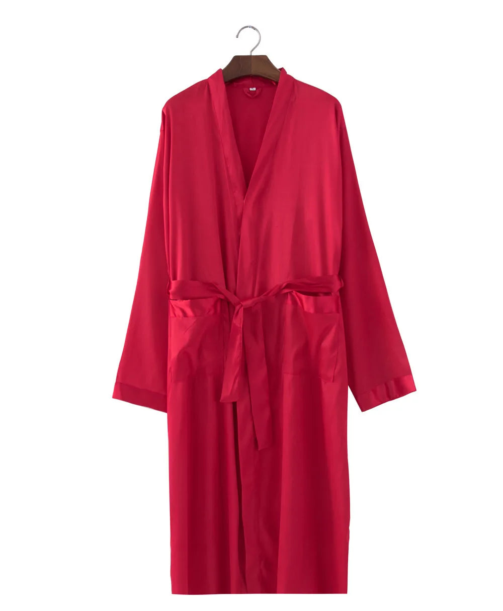 Men's Long Black Satin Bridegroom Wedding Bathrobe