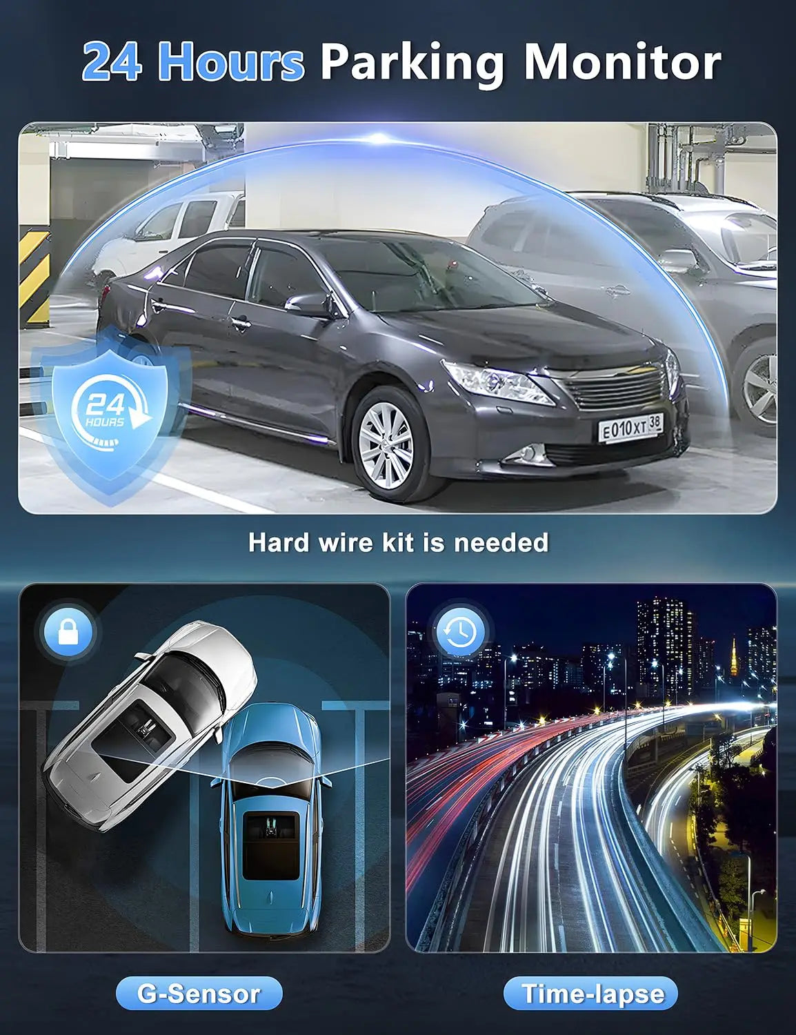 Kocam 4K UHD Dash Cam WiFi Car DVR Front and Rear Dual Lens Auto Car Camera with Night Vision 24H Parking Monitor Black Box