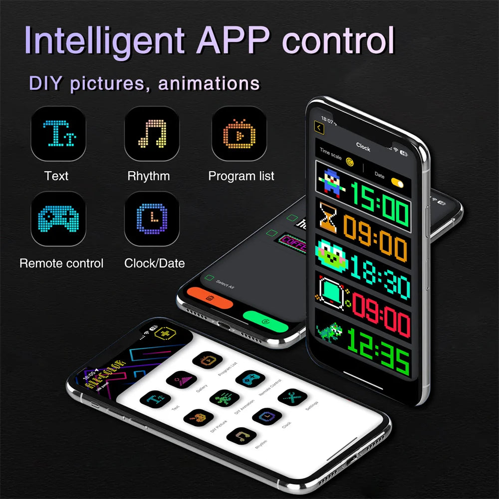 LED Matrix Pixel Panel USB 5V RGB Car Sign Bluetooth App Control Flexible Addressable Pattern Graffiti Scrolling Text Animation