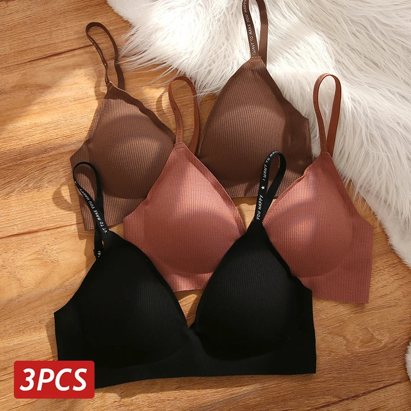 3-Pack Seamless Wire-Free Plunge Push Up Bras