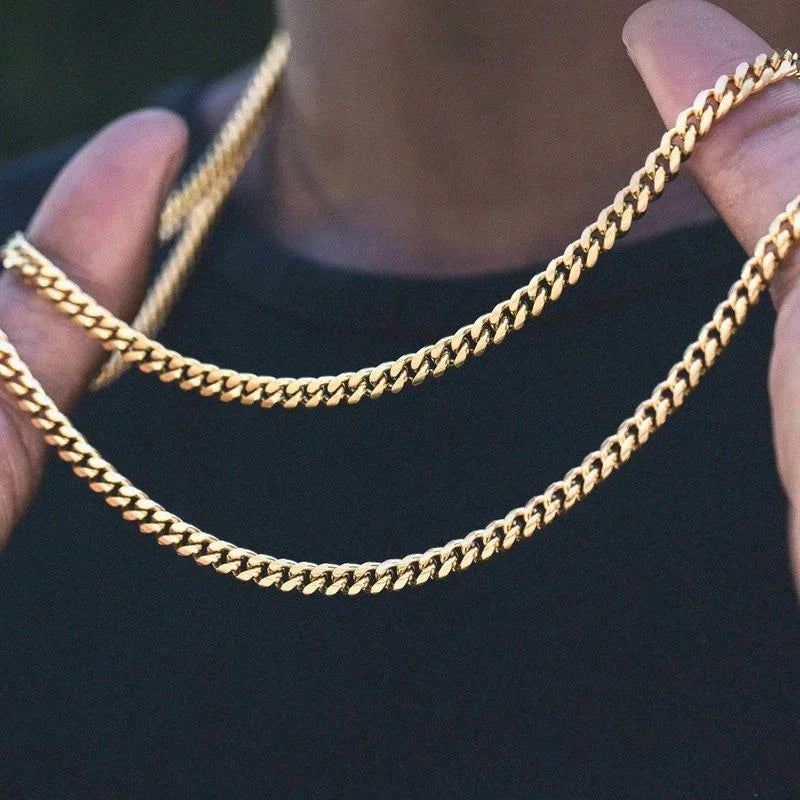 Stainless Steel Cuban Link and Rope Chain Necklace