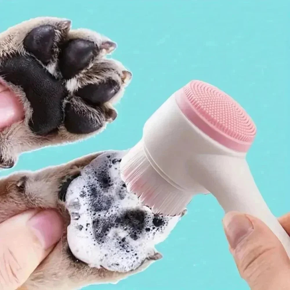 Dual-Sided Silicone Pet Paw Cleaner and Massage Grooming Brush