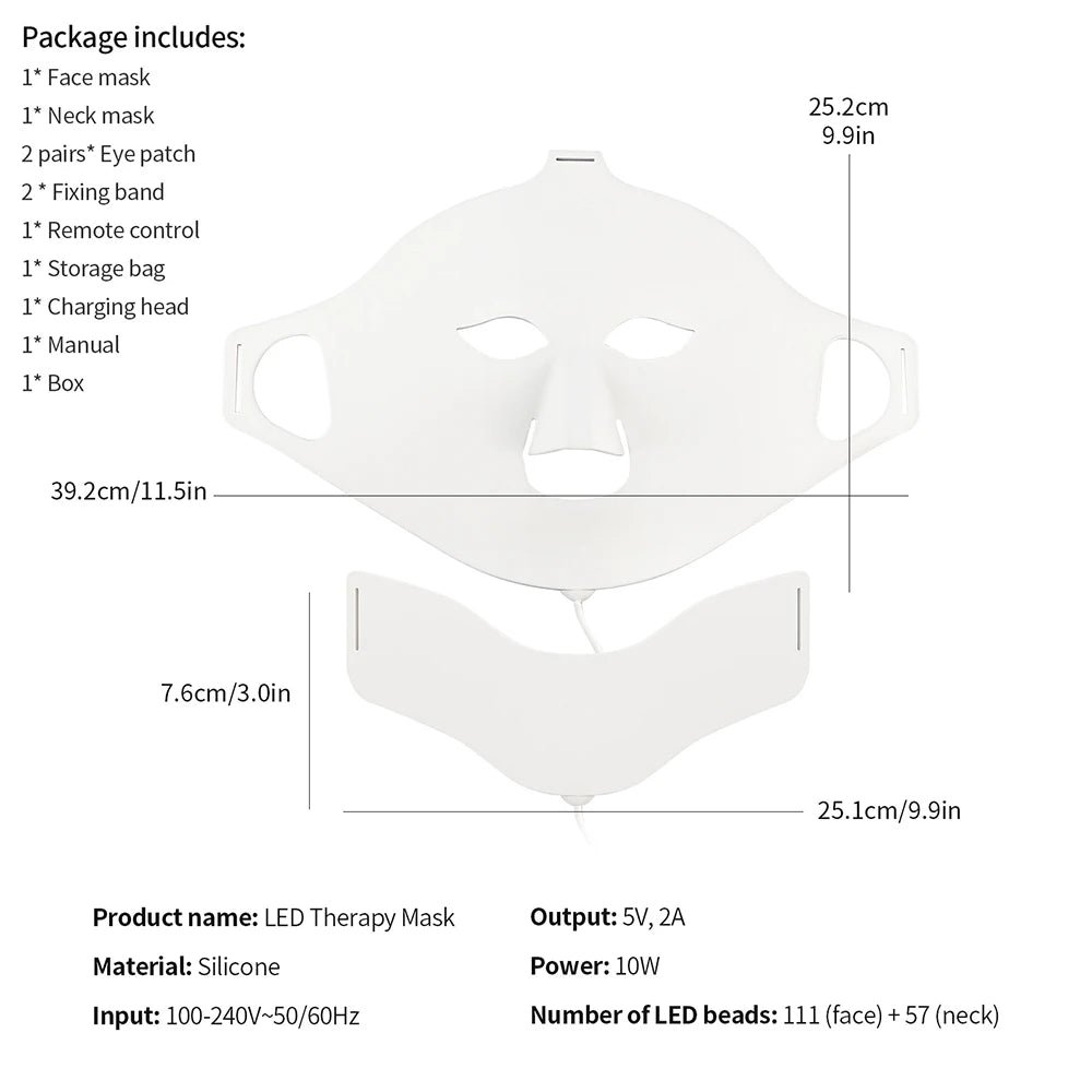 Professional 7-Color LED Facial & Neck Mask – 168 LED Therapy | Medical-Grade Silicone