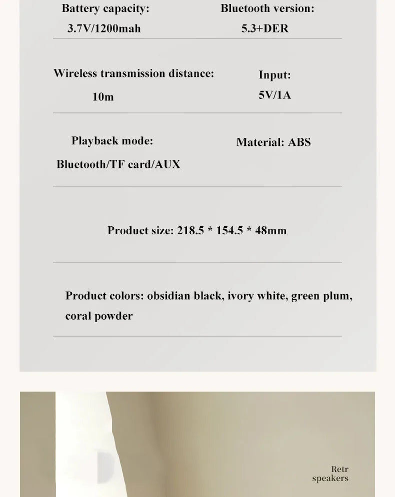 Mini Retro Bluetooth 5.3 Speaker with AUX Playback Wireless Hifi Retro Film Sound Music Box with Clock Display Support TF Card