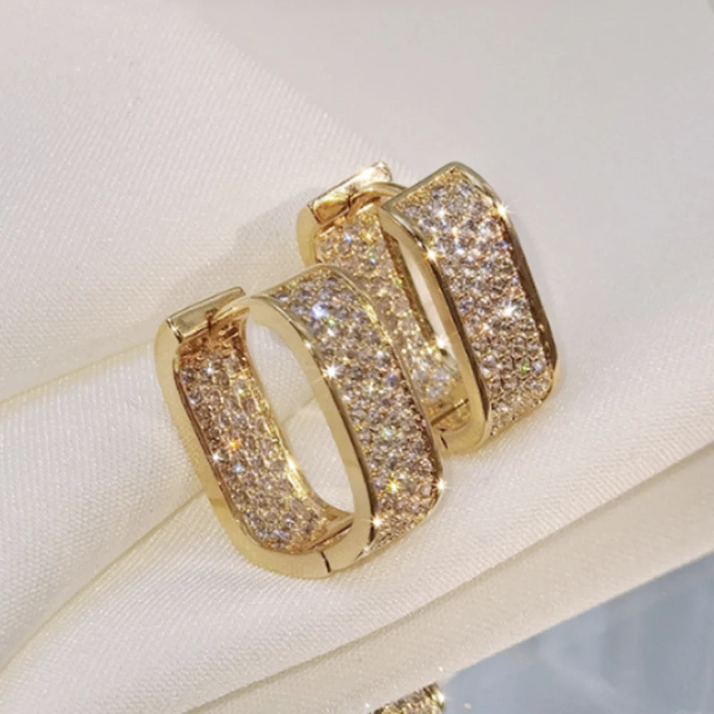Korean Paved CZ Hoop Earrings Simple Versatile Jewellery