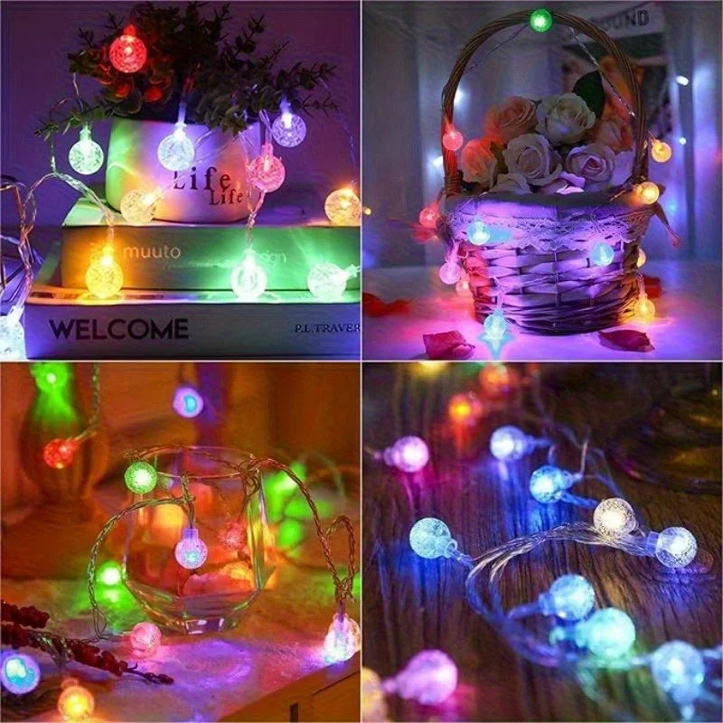 LED Bubble Ball String Lights Golden Glow Battery/USB Operated Indoor Fairy Lights for Wedding Holidays New Year Decorations
