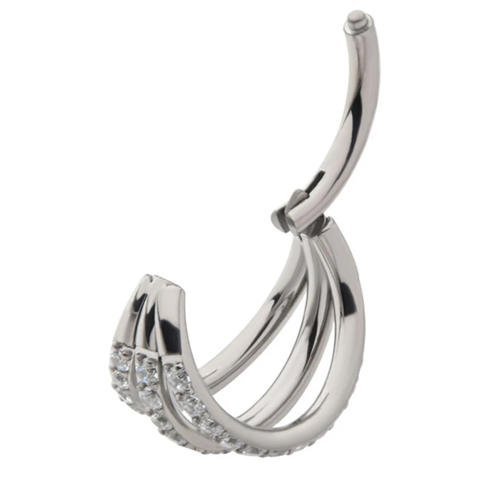 G23 Titanium 16G CZ Hinged Segment Clicker Hoop Piercing
