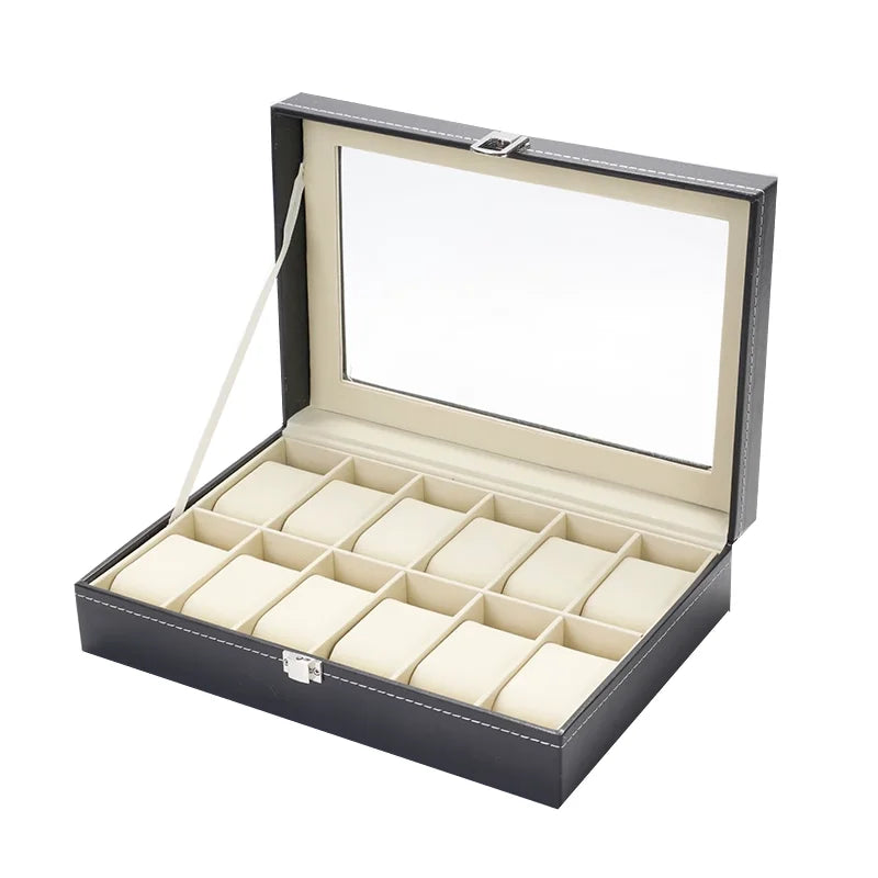 Classic Leather Watch Case Organiser with Glass Top