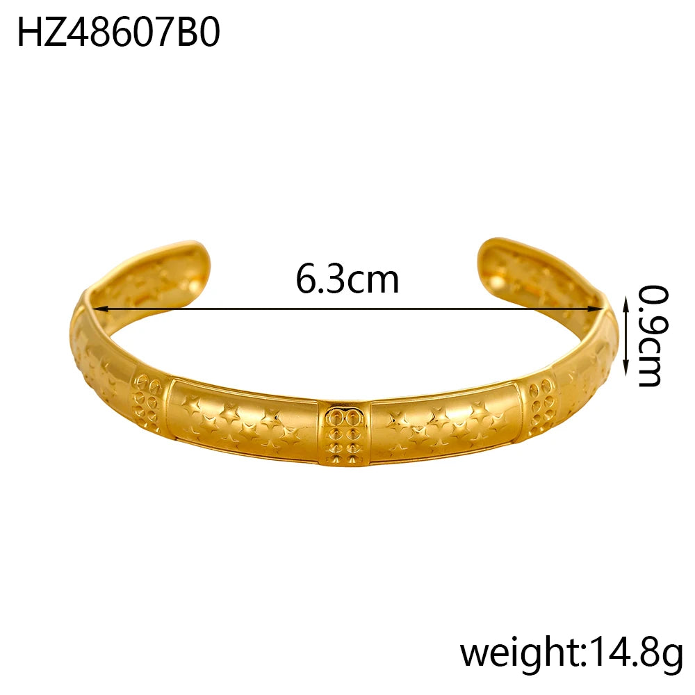 18k Gold-Style Plated Stainless Steel Snake Line Cuff Bangle