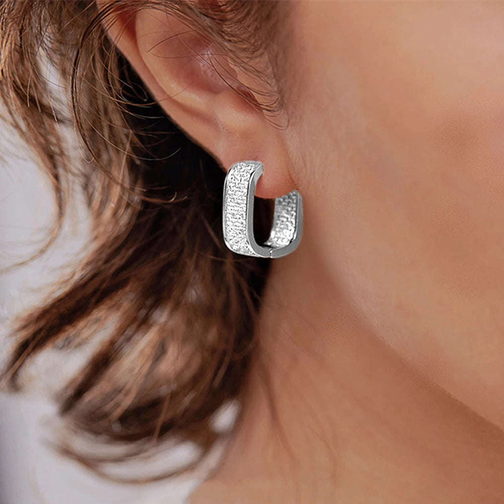 Korean Paved CZ Hoop Earrings Simple Versatile Jewellery