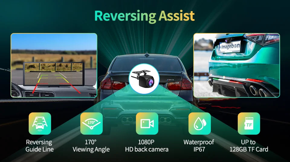 Câmara de Tablier 4K Imagebon H50 de 11.3" ADAS CarPlay Sem Fios e Android Auto Gravação de 3 Canais Time Lapse Monitor de Estacionamento 24h Caixa Negra