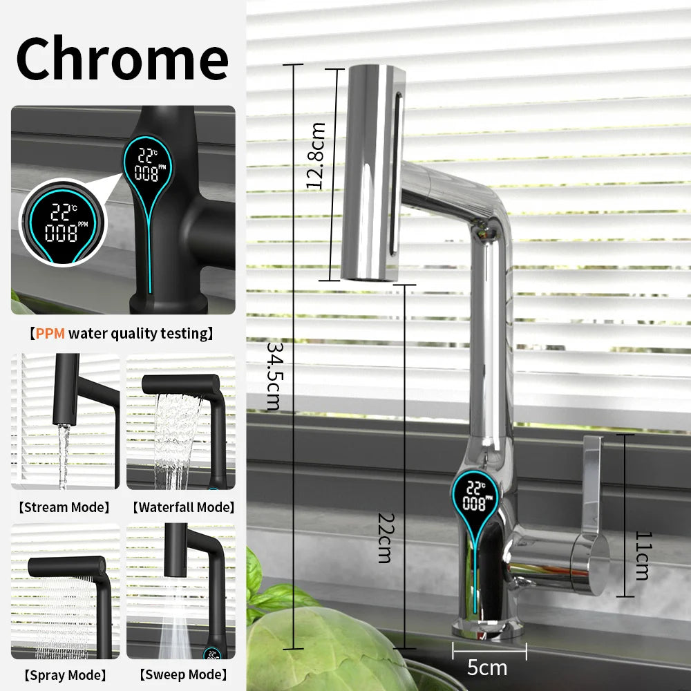 Digital Waterfall Basin Tap with LED Temperature Display