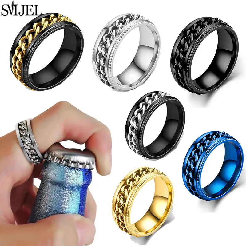 8mm Rotatable Chain Stainless Steel Fidget Spinner Ring