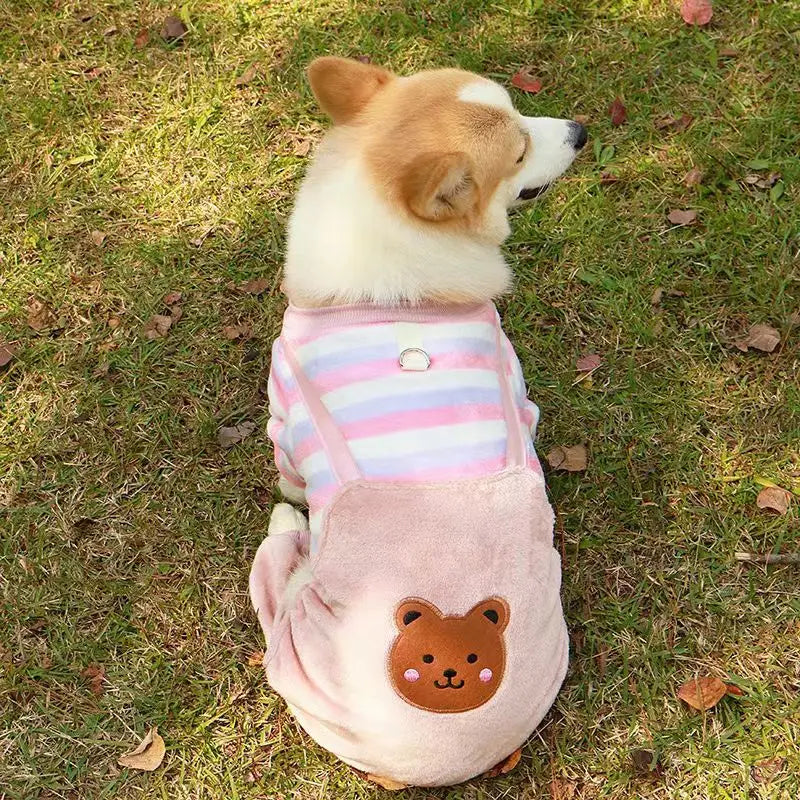 Warm Winter Fleece Dog Jumpsuit Coat with Leash Ring