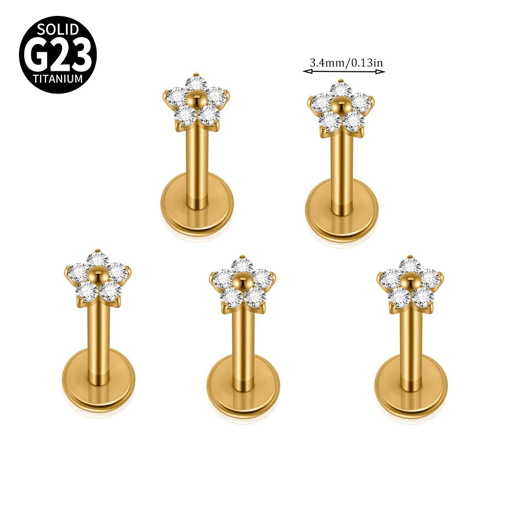 F-136 Implant Titanium Flower Zirconia 16G Labret Helix Piercing