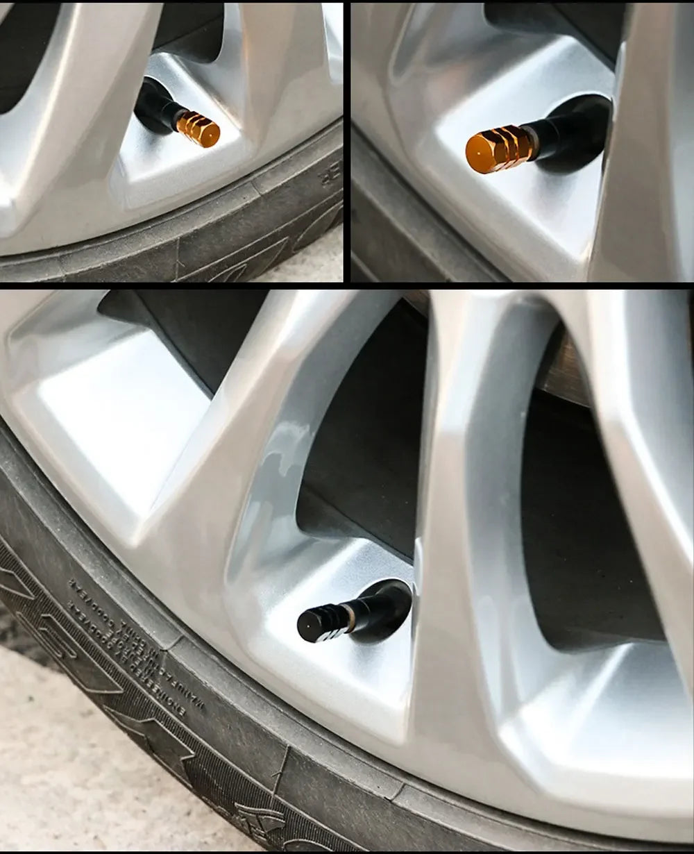 Aluminum Alloy Car Tire Valve Caps Airdust Waterproof Tyre Rim Stem Cover for Automobiles Motorcycles Bikes 4Pcs