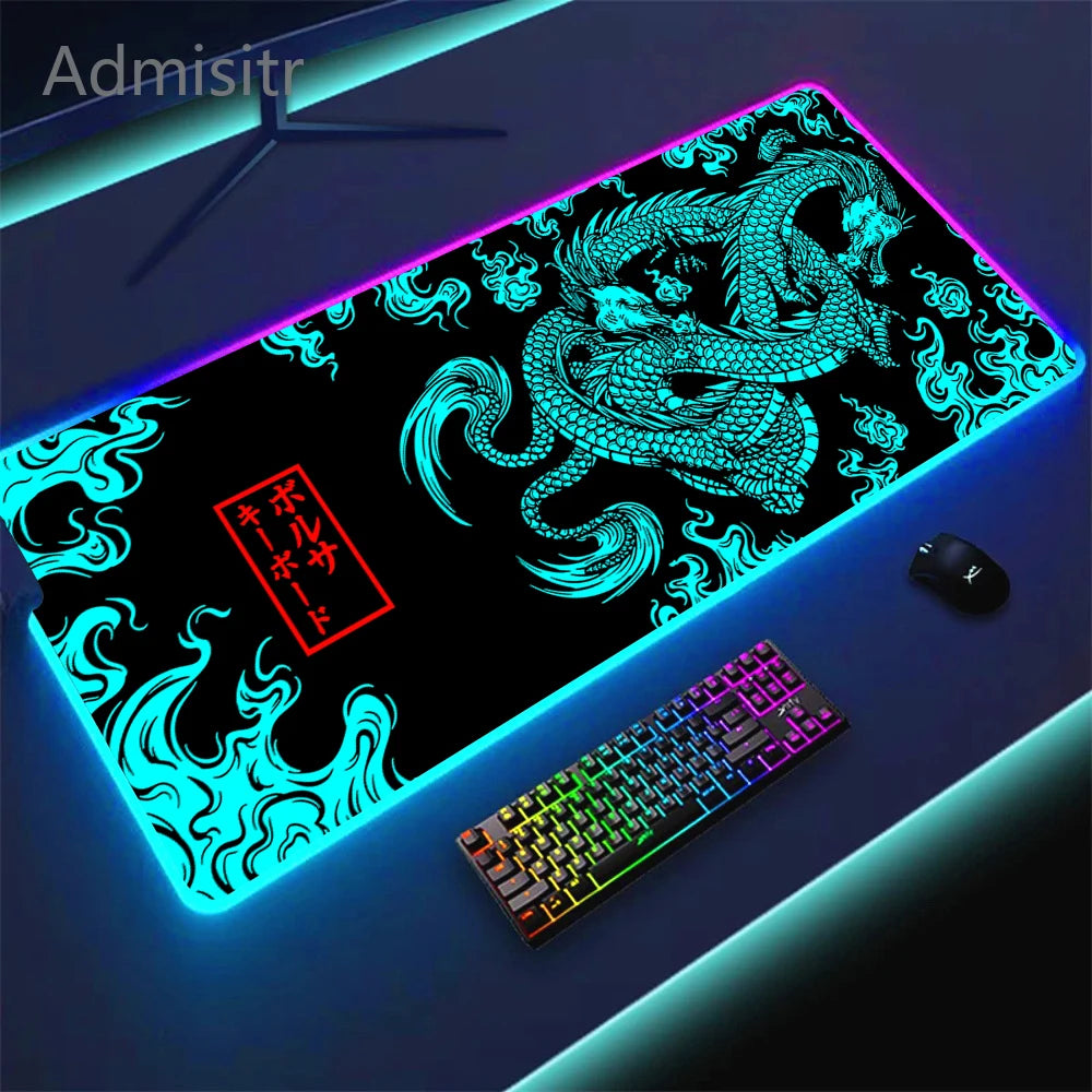 Large Keyboard Mats Fashion Chinese Dragon RGB Gaming Mousepad Big LED Mat PC Deskmat Luminous Mouse Pad Table Rug With Backlit