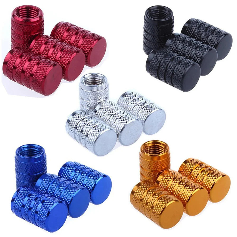 4pcs Knurling Style Tire Valve Caps Aluminum Silver Car Bike Wheel Stem Air Valve Caps Tire Pressure Cap Accessory