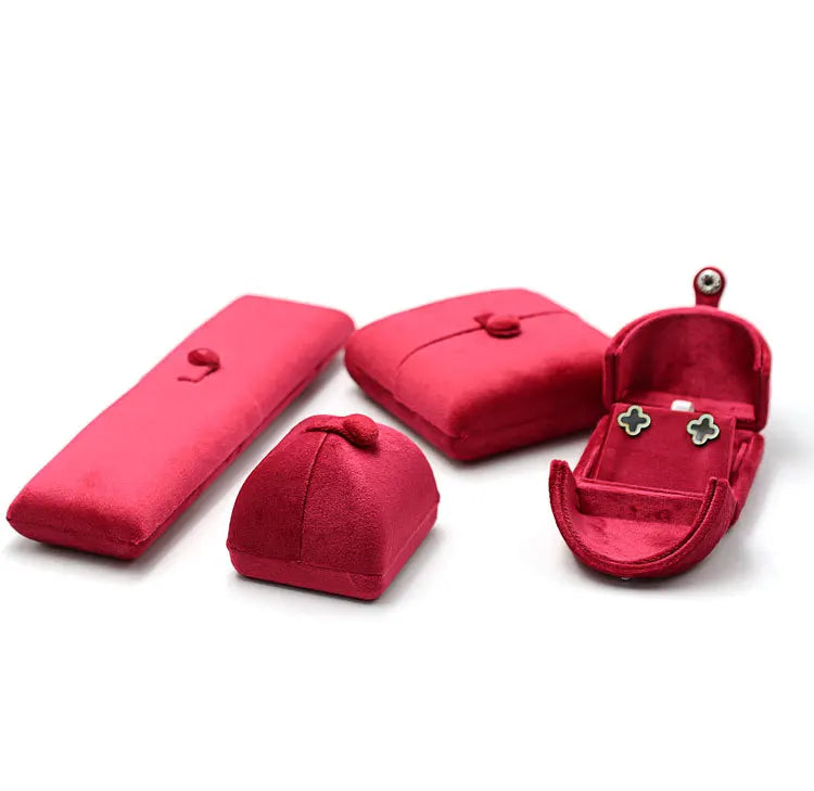 Organizador de Joias de Veludo de Abertura Dupla - Azul Névoa/Rosa Vermelha para Anéis/Colares/Pulseiras, Exibição para Casamentos e Boutiques