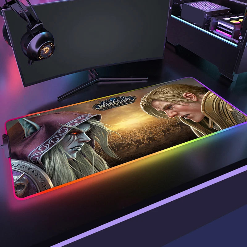 400x900 World Of Warcraft LED Backlight Gaming Mousepad HD Printing RGB Mouse Pad Non-Slip Rubber Deskmats Keyboard Desk Mat XXL