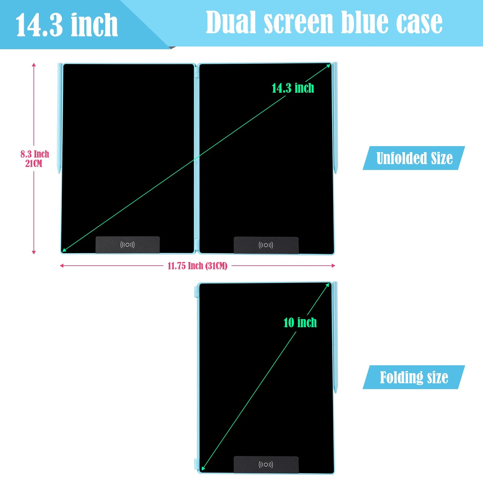 Tablet de Escrita LCD Dobrável de 14,3 Polegadas com Ecrã Dividido, Quadro Eletrónico Apagável e Livro de Notas