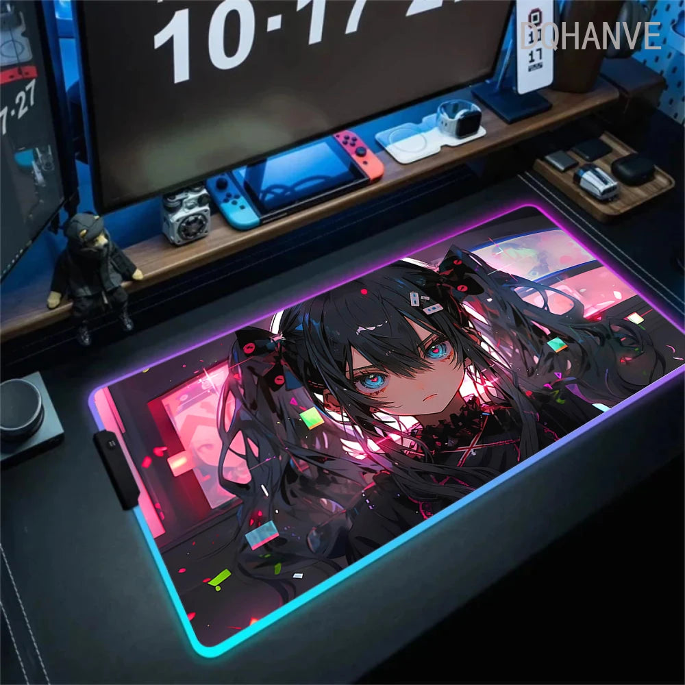 Pink Girls RGB Anime Rubber Mouse Pads XXL Cute Large LED Lighting PC Computer Mousepad Colorful Glowing Deskmat Backlight Mat