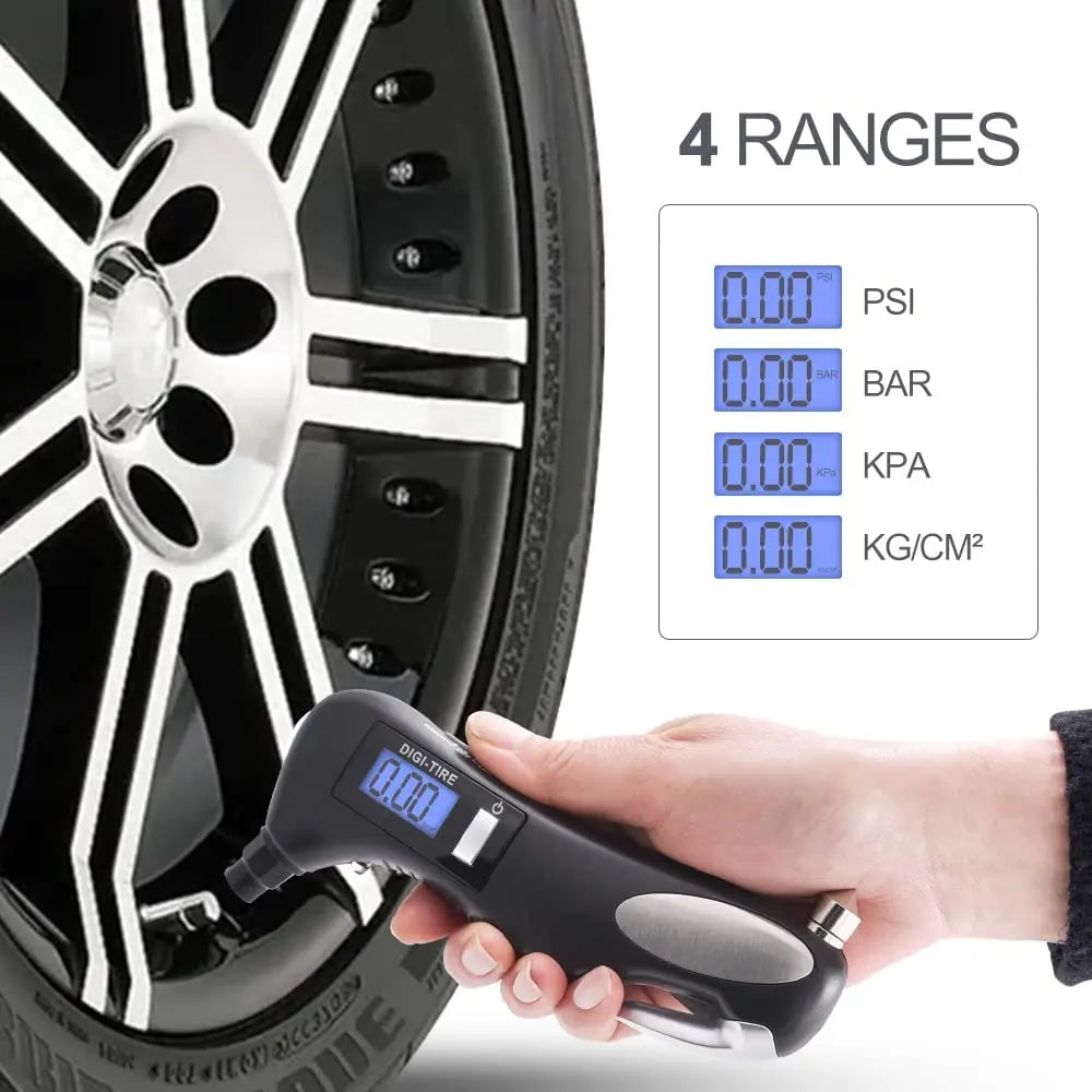 Digital tire pressure gauge, emergency lighting flashlight, car escape hammer, seat belt cutter, multi-functional self-rescue to