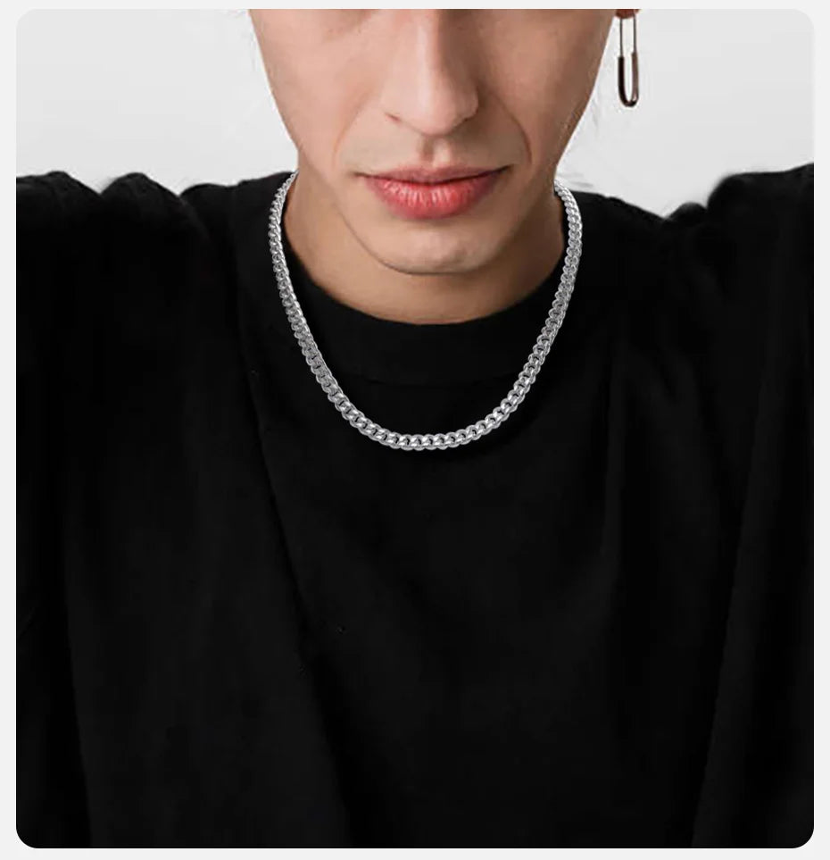 Silver-Style Waterproof Stainless Steel Cuban Link Chain Necklace