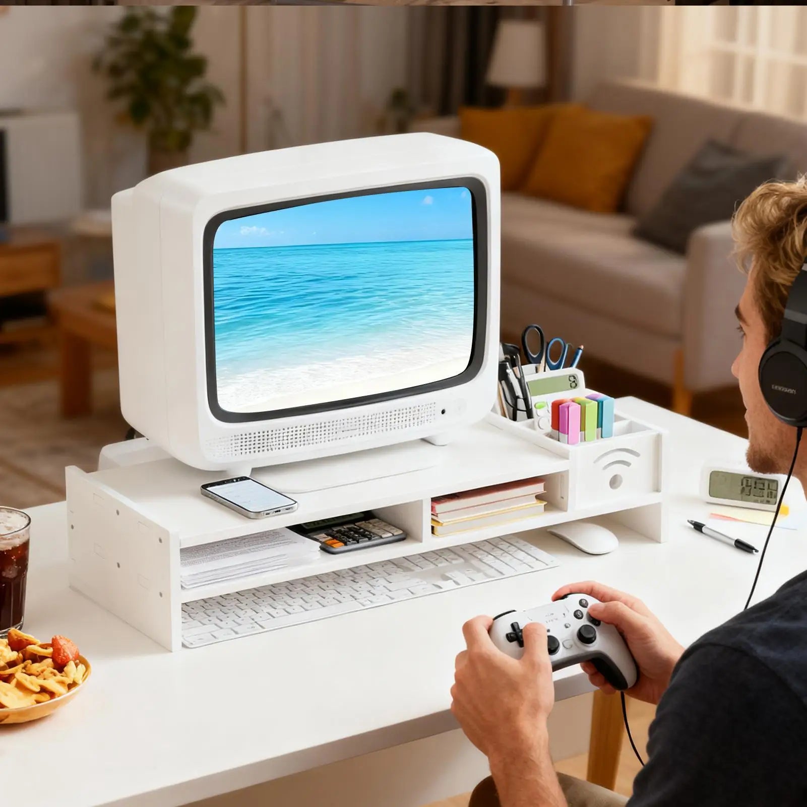 Desktop computer riser stand monitor arm double-layer desktop shelf with storage organizer ergonomic computer stand for monitors