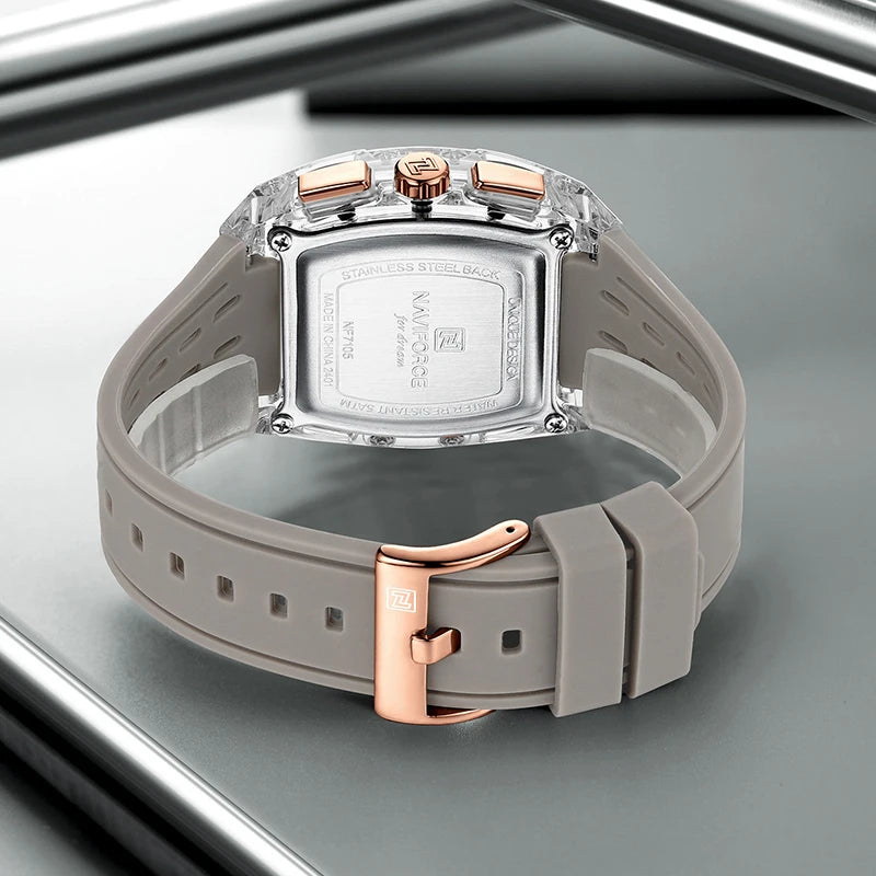 Naviforce NF7105 Tonneau Quartz Chronograph 5ATM Silicone Watch