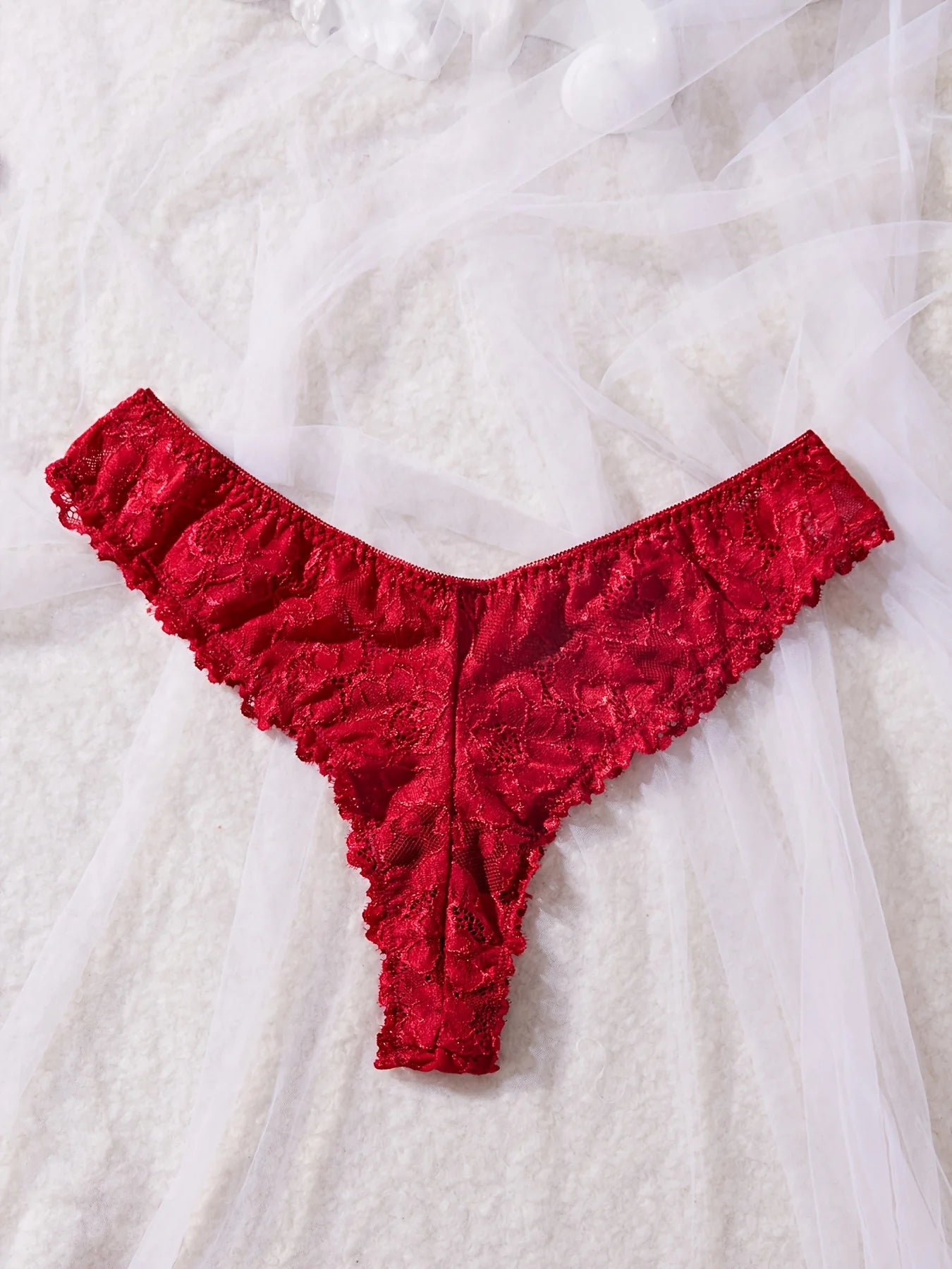 Red Lace V-Neck Nightdress Lingerie Set with Matching Panties