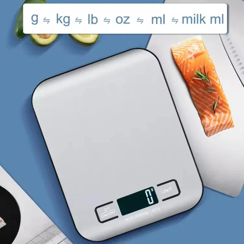 Balança Digital de Cozinha com Ecrã LED 5kg/1g Painel de Aço Inoxidável Balanças Eletrónicas Domésticas Ferramentas para Pesar Joias, Alimentos e Lanches de Cozedura